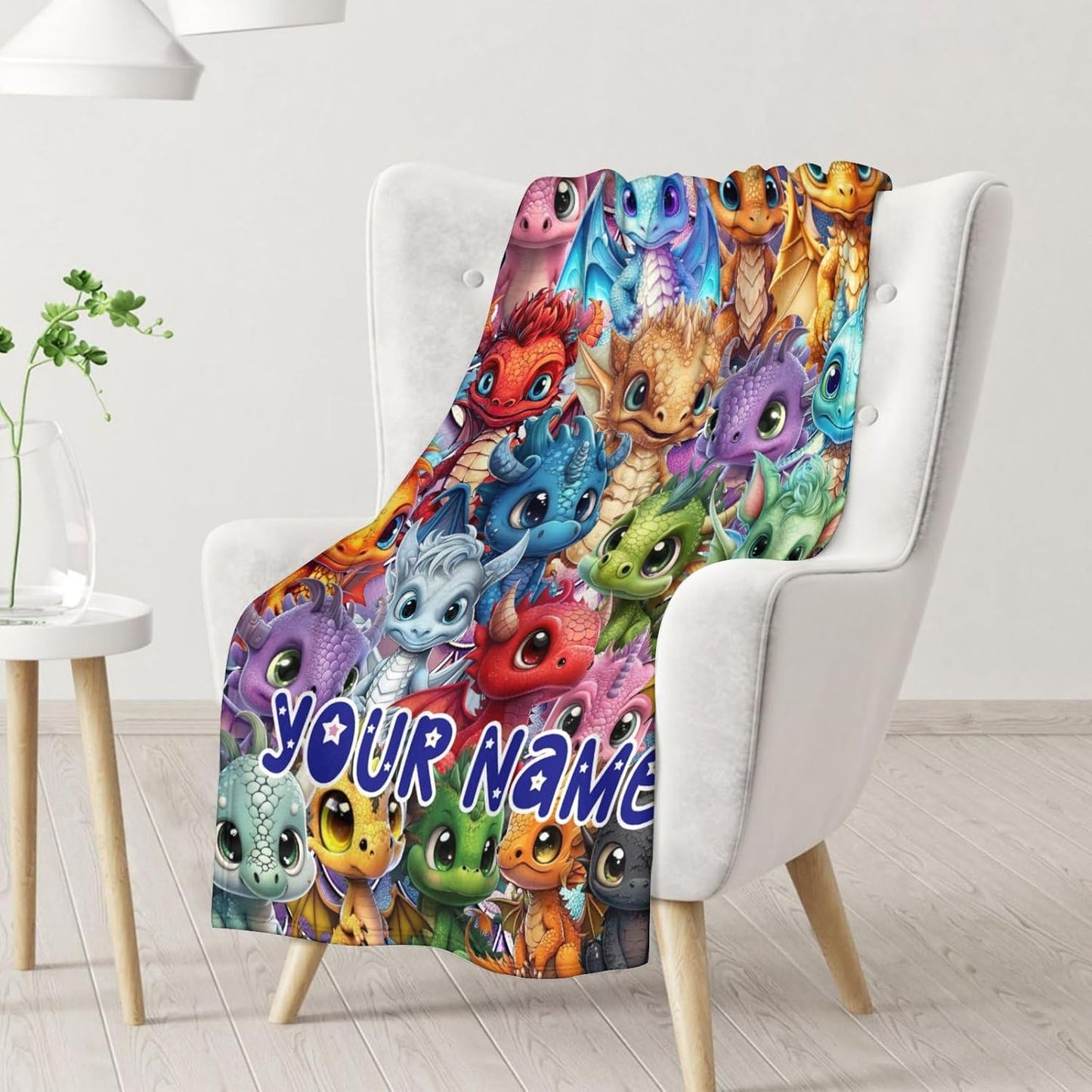 Custom Dragon Blanket Gifts with Name - 60x80 Inches Funny Throw Blanket for Babies, Kids, Boys & Girls - Colorful Soft Fuzzy Blankets for Couch, Sofa & Bed