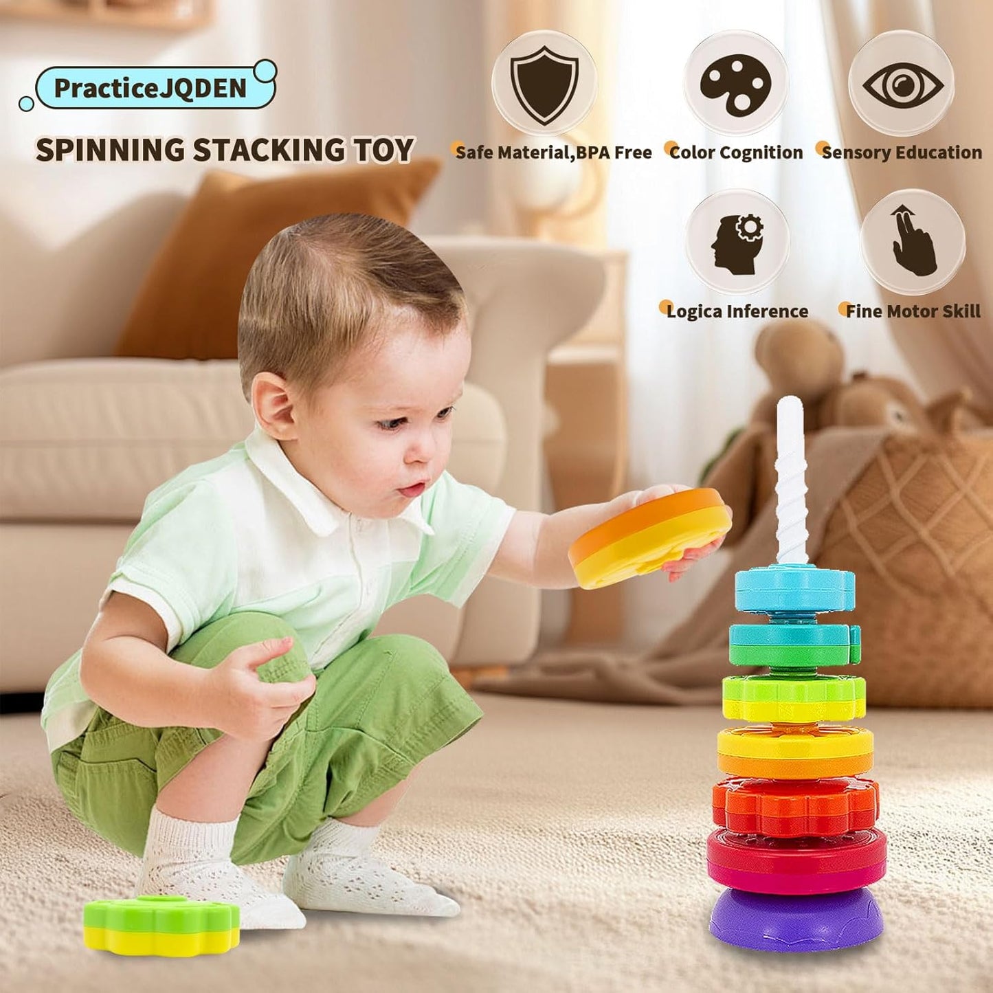 Montessori Toys for 1+ Year Old, Educational Stacking Spinning Baby Toys, Learning Toys Sensory Toys for Toddlers 1-3, Christmas Birthday Easter Gift for Babies 12-18 Months