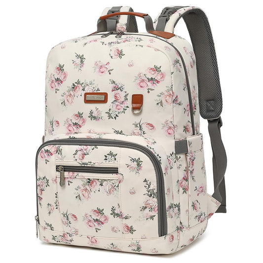 Diaper Bag Backpack, Large Baby Nappy Bags with Portable Changing Pad for Boys and GirlsMultifunction Travel Baby Bag for Moms Dads, Shower Gifts Waterproof and Stylish，Flower Beige