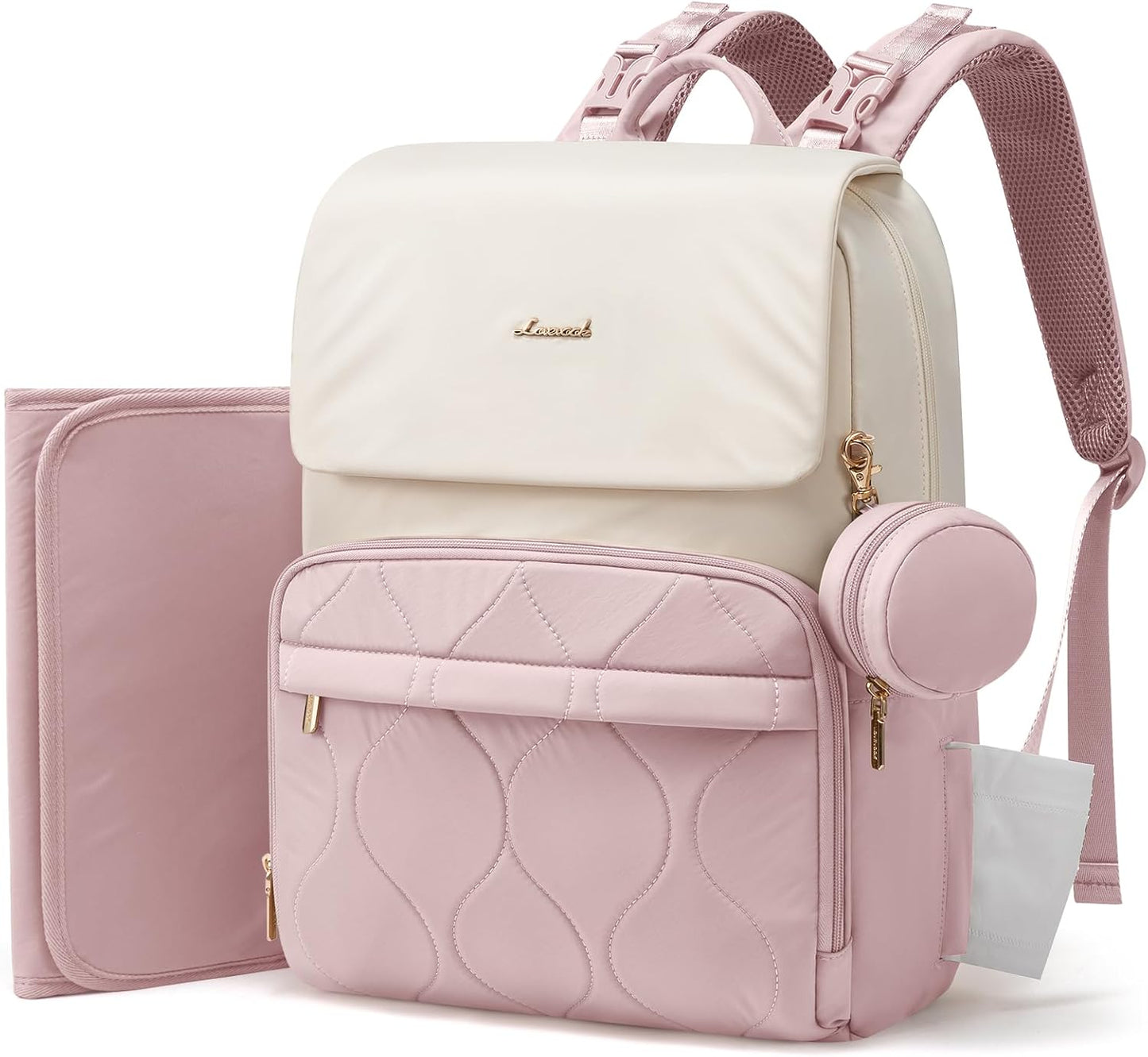 LOVEVOOK Diaper Bag Backpack, Baby Travel Bags for Boys & Girl, Toddler Waterproof Diaper Bag w/Changing Pad (Pink, 15.6''-Small)