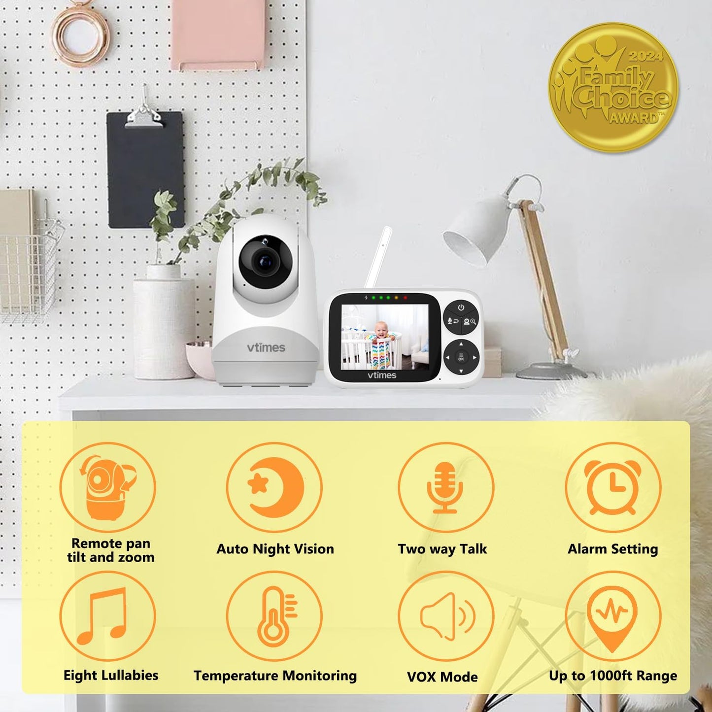 Baby Monitor with Camera and Audio, 3.2" IPS Screen Video Baby Monitor No WiFi Night Vision, Portable Baby Camera VOX Mode Pan-Tilt-Zoom Alarm and 1000ft Range, Ideal for Baby/Elderly/Pet