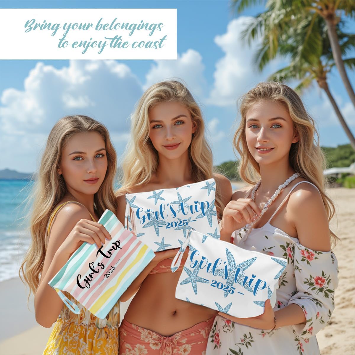 Fokongna 3PCS Girls Trip Gifts Favors Rainbow Starfish Wet Dry Bag Beach Gym Swimsuit Toiletry Travel Essentials Women's Cosmetic Case