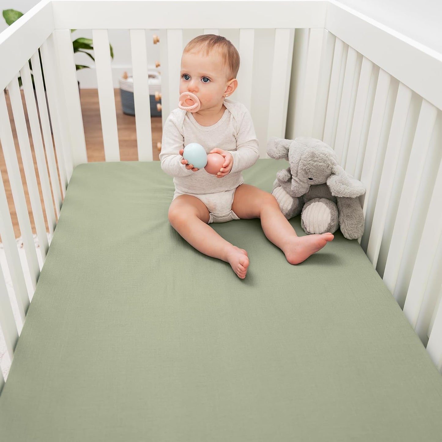 Comfy Cubs 100% Muslin Cotton Fitted Crib Sheet - Soft, Standard & Breathable Crib Sheets for Toddler Mattress - Snug Fit, Secure Elastic with Beautiful Packaging for Boys & Girls - Sage