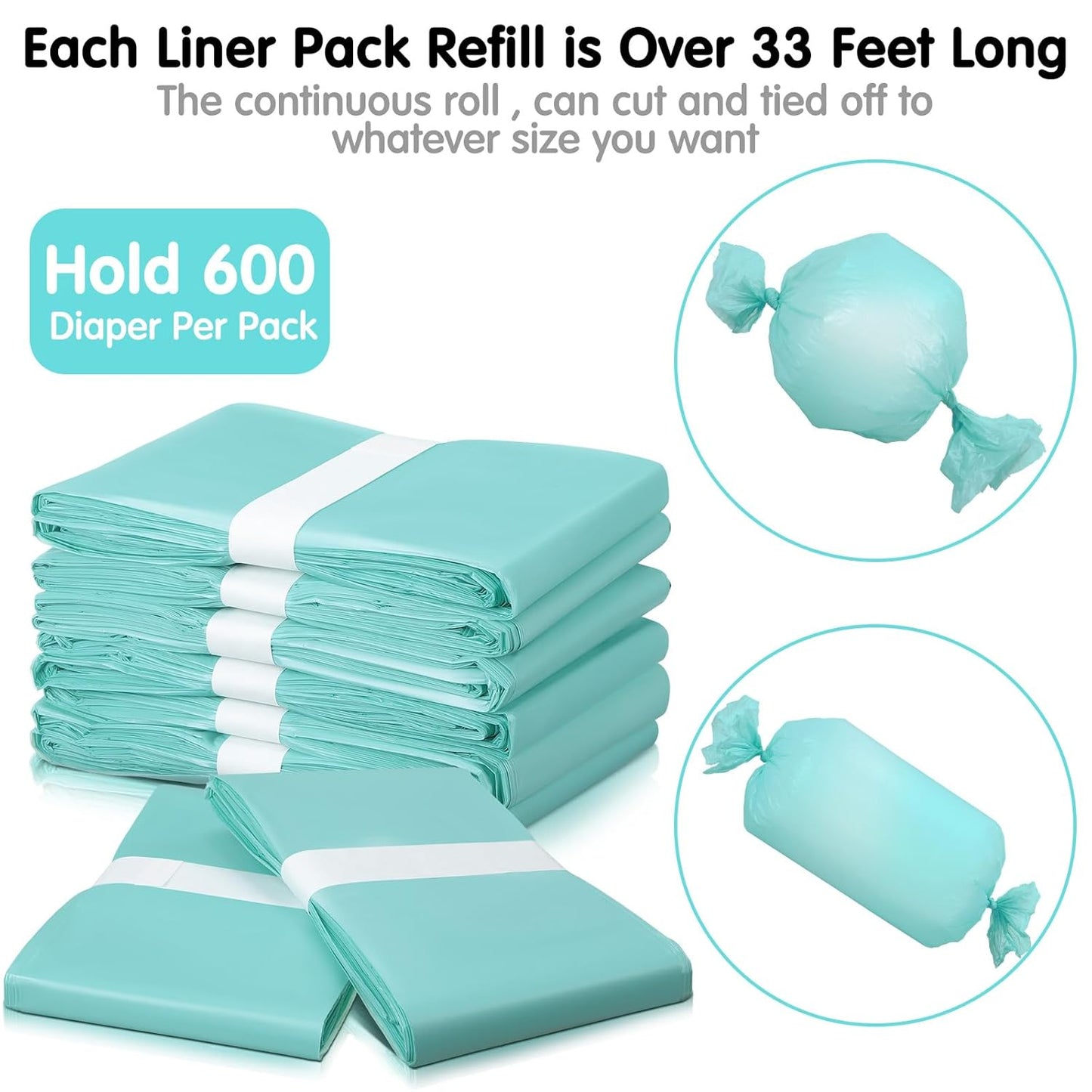 Yeaqee 12 Pack Diaper Disposal Liner Refills Compatible with Janibell Akord 280 Dekor Plus Diaper Pails Extra Thick Pail Refill Liners Adult Scented Odor Resistant Liners Holds up to 7200(Green)
