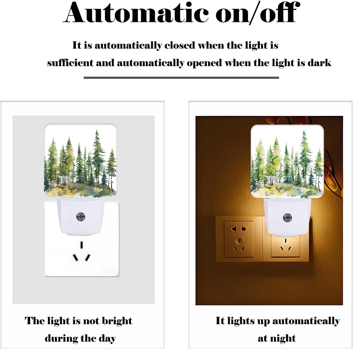 Watercolor Forest Night Light,Plug Into Wall Decor for Stairway,Hallway,Kitchen,Dusk to Dawn Sensor Nightlights for Boys/Girls/Women/Men Room Gifts