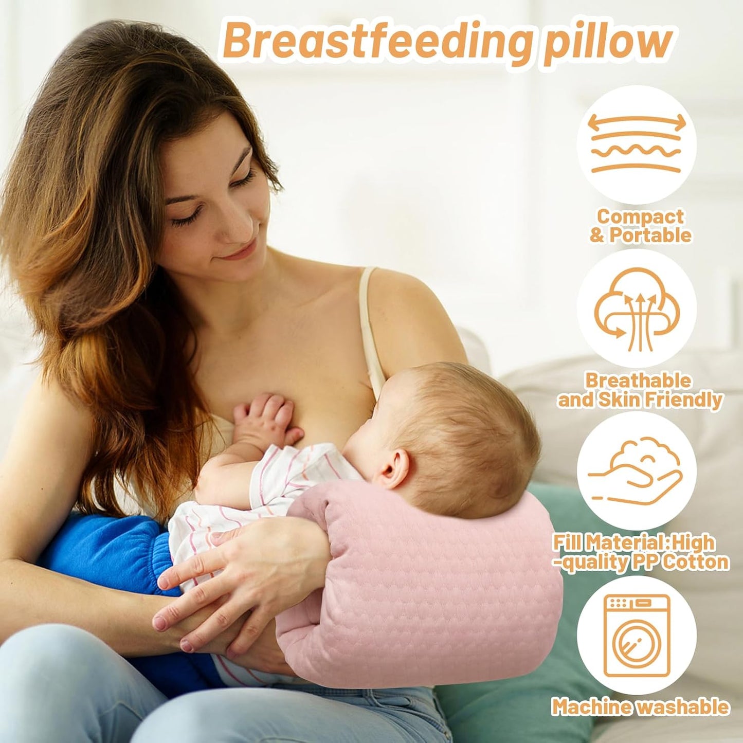 KAKIBLIN Baby Feeding Arm Pillow,Baby Nursing Arm Breastfeeding Pillows Support for Newborn Mom and Babies,Portable and Washable,Ergonomic Nursing Essentials, Travel Pillows for Newborn (Pink)