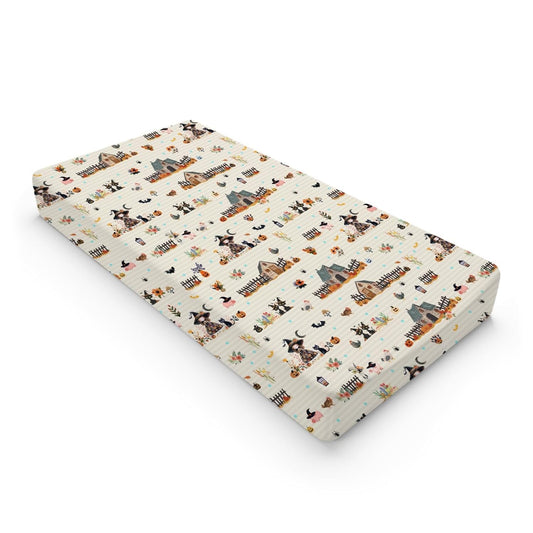 Fall Farm Witch Cats Baby Changing Pad Cover Halloween Farmhouse Pig Hen Bat Moon Pumpkins Floral Nursery Diaper Changing Table Sheets for Boy Girl Soft Stretch Changing Pad Table Mats 32''x16''