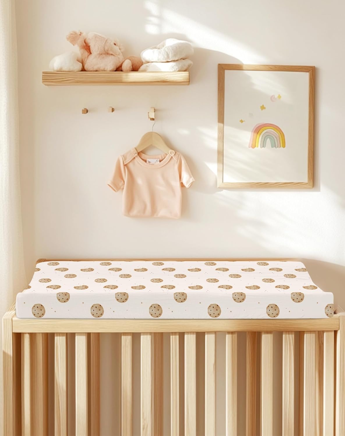 Changing Pad Cover for Baby Boy Girl 2 Pack, Muslin Changing Table Pad Covers with Boho Style, Neutral Nursery Bedding Essentials Soft and Breathable (Cookie & Light Khaki)