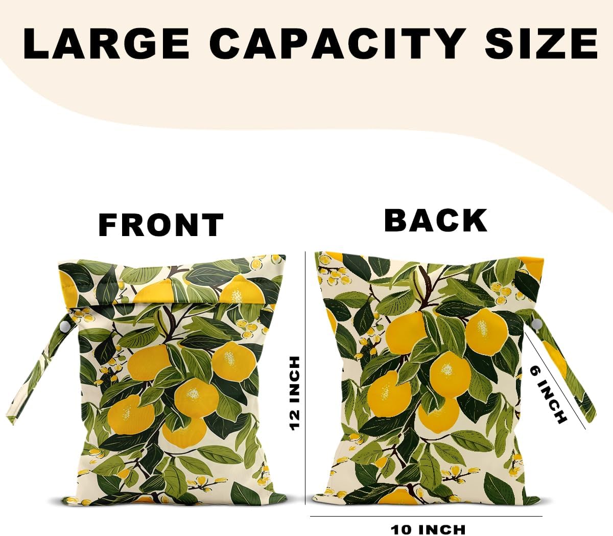 2Pcs Summer Lemon Wet Bag 12x10 Inch, Rustic Lemon Waterproof Travel Laundry Bags, Washable Reusable Wet Dry Bag for Swimsuit Beach Diapers Dirty Yoga Gym Clothes, Plant Gifts for Women Friend