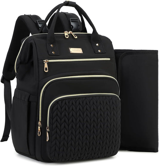 AIJIEKE Diaper Bag, Large Wide-Open Baby Diaper Backpack, Multi-functional Baby Travel Tote Bag, Diaper Bag with Changing Pad, Diaper Bags for Mom & Maternity (Black)