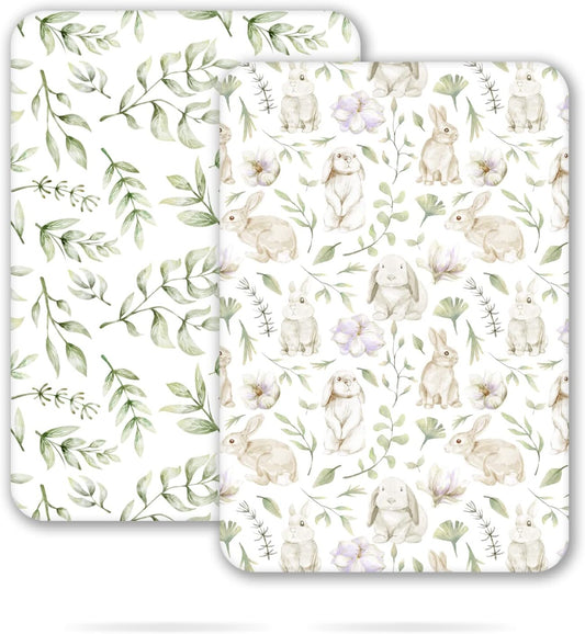 TCBunny 2 Pack Premium Fitted Baby 38X26 Mini Crib Sheets, Pack N Play Bassinet Sheets - Ultra-Soft 100% Cotton, Stylish Rabbit, and Garden Pattern, Safe and Snug for Baby