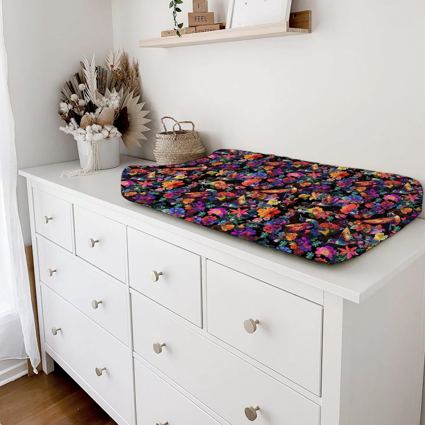 Colorful Hummingbirds Flowers Baby Changing Pad Covers Boy Girl 32''x16'' Spring Birds Blossom Garden Fitted Diaper Change Table Mats Animals Floral Soft Breathable Nursery Cradle & Bassinet Sheets