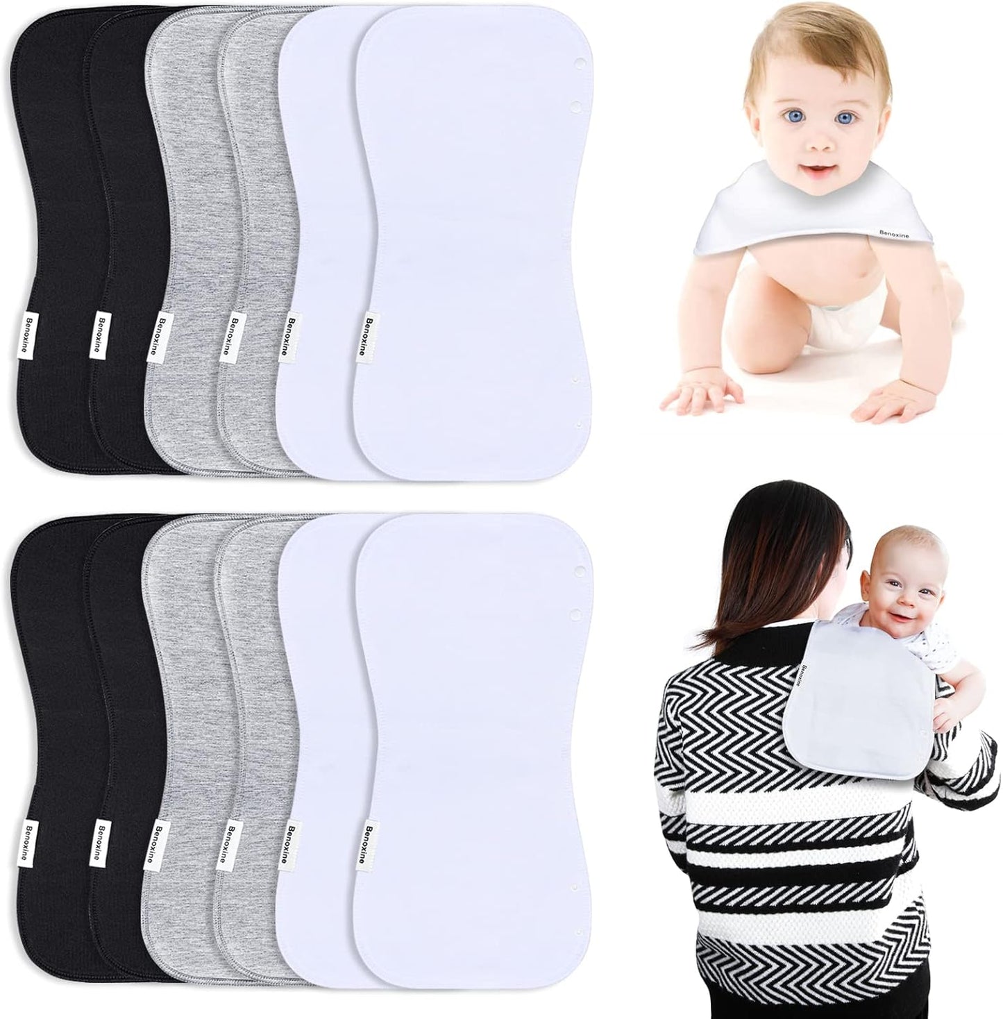 Baby Burp Cloths & Baby Bibs 2-in-1 Design Large Size 3 Layers Thicken Cotton Super Absorbent and Soft Baby Spit Up Burping Rags Baby Burp Cloth Set for Boys and Girls Solid 12 Pack