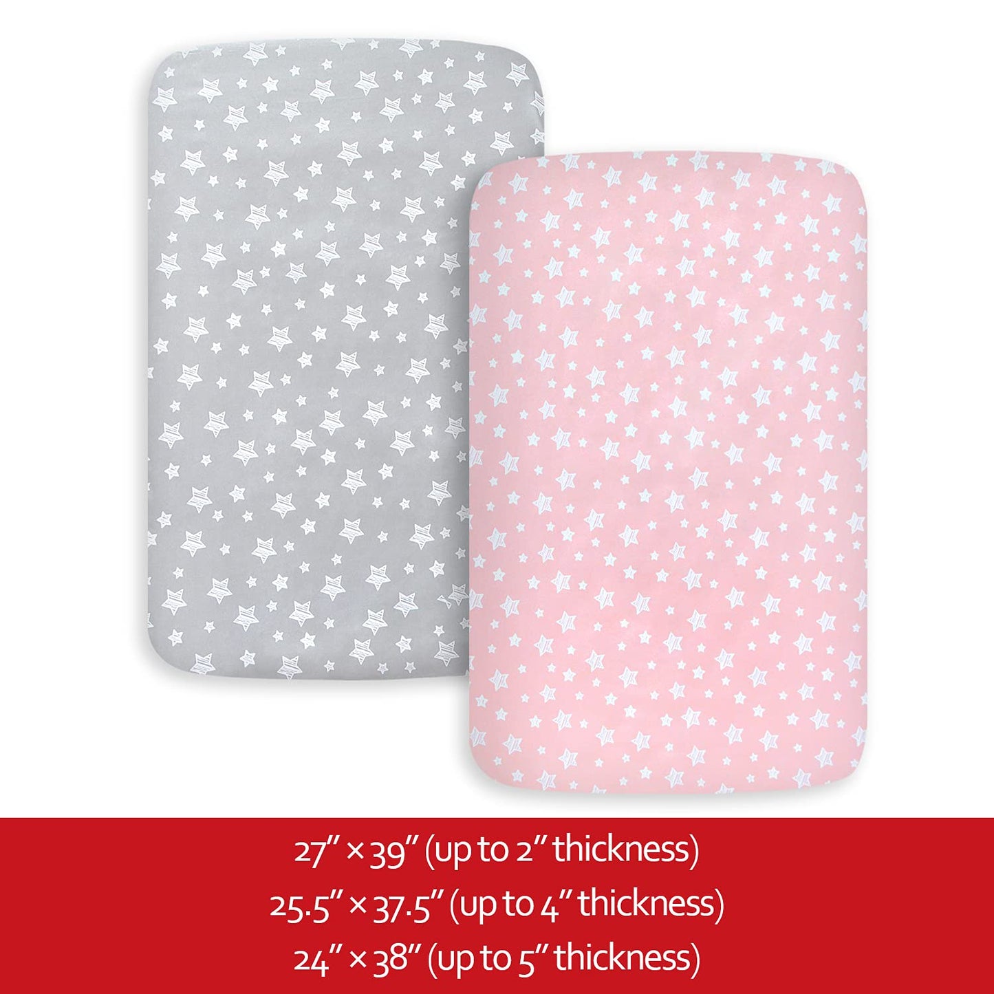 Pack and Play Sheets Girl, Mini Crib Sheets, Stretchy Pack n Play Playard Fitted Sheet, Compatible with Graco Pack n Play, Soft and Breathable Material, Grey & Pink