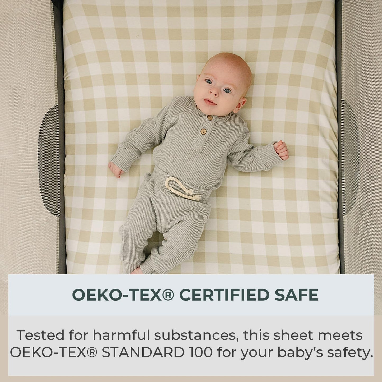 Pobibaby – 2 Pack Pack N Play Sheets and Mini Crib Sheets, Premium Fitted Pack N Play Sheets for Standard Playards and Mini Cribs – Ultra-Soft Jersey Knit, Safe and Snug for Baby (Gingham Khaki)