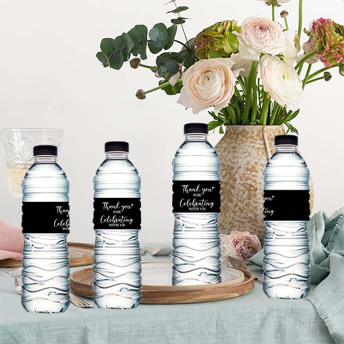 100PCS Wedding Water Bottle Labels Waterproof Greenery Floral Wraps Sticker for Water Bottle Baby Shower Bottle Label for Bridal Shower Party （Black2）