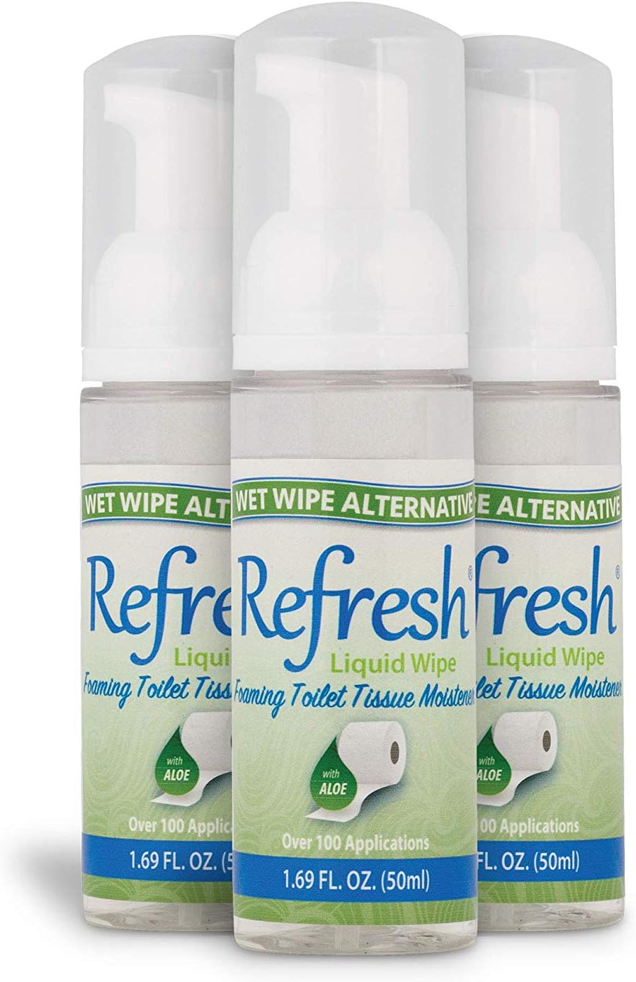 Refresh Liquid Wipe: Toilet Paper Foam | Eco-Friendly Flushable Wet Wipe Alternative | Cleanses and Soothes with Witch Hazel and Aloe |Plumbing and Septic Safe | 50ml | 1.69 oz | 3 Pack