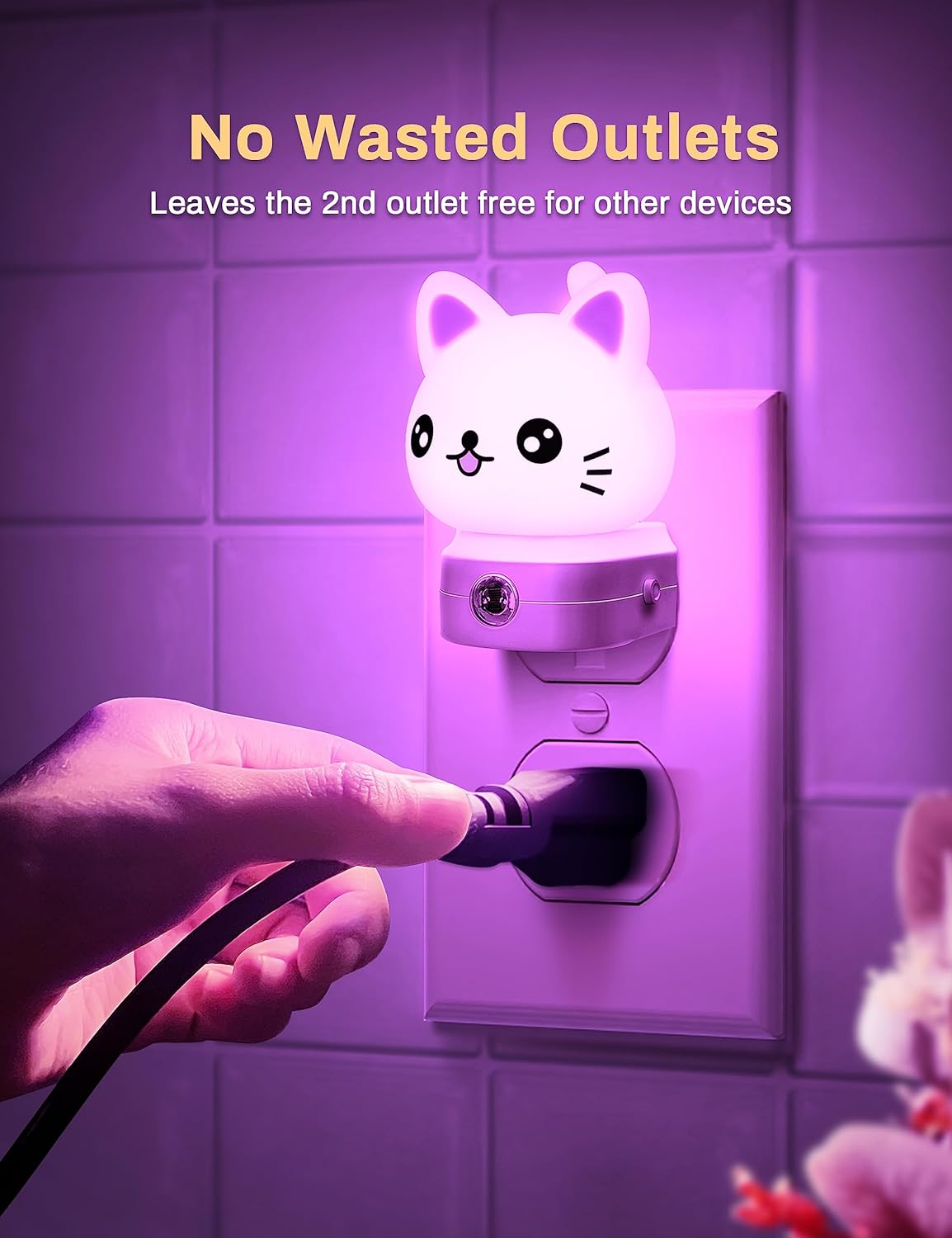 DORESshop Cat Night Lights Plug Into Wall, Cute Night Light for Kids, 8-Color RGB LED Night Light with Dusk to Dawn Sensor, Nightlight for Kids Room, Bathroom, Bedroom Décor, Children Gift