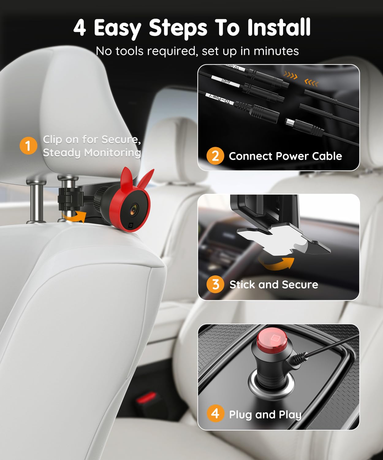 Babyvue BV3 PRO Baby Car Camera for 2 Kids - 7.2" Large HD Display Dual Channel Baby Monitor, 1080P IR Night Vision Car Seat Camera, Easy Install Rear-Facing View – Ideal for Kids and Pet Safety