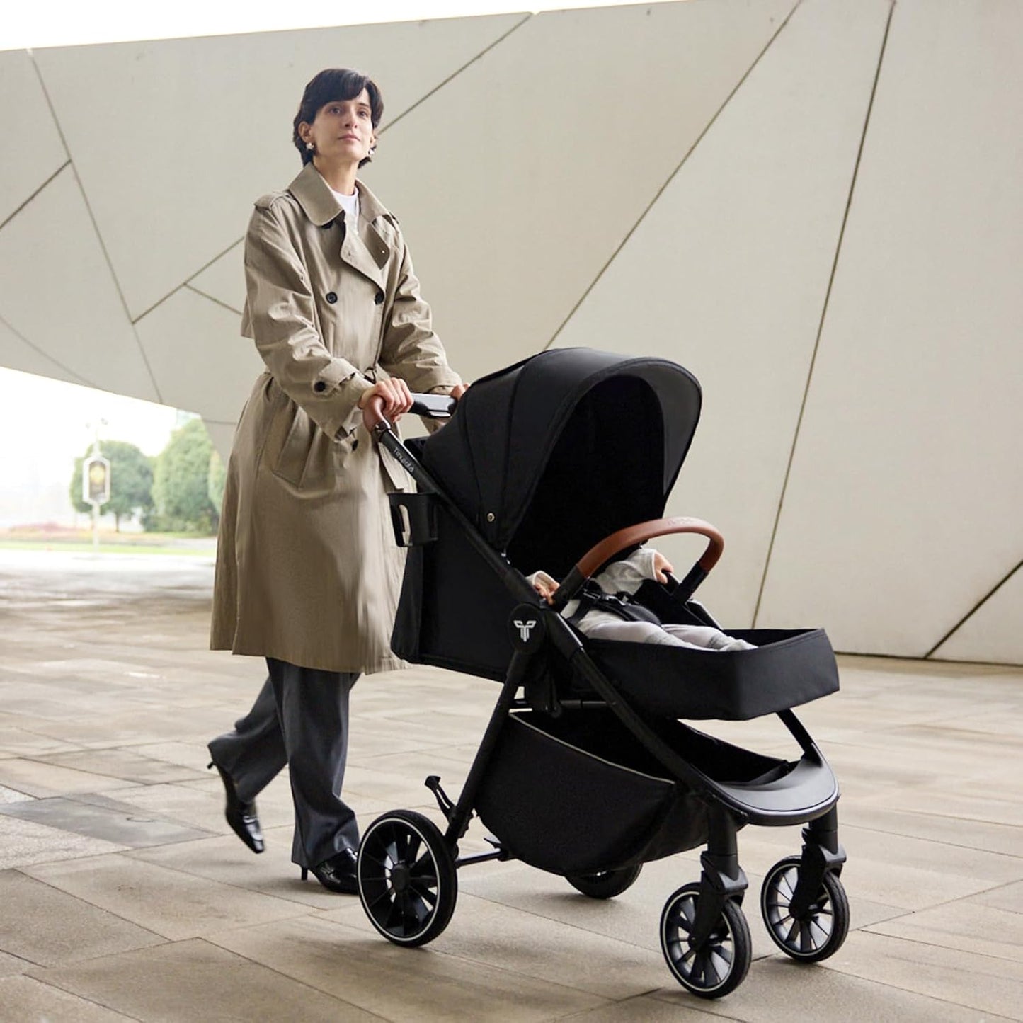 Tinyiota Baby Stroller for Kids,Toddler Stroller with Large UPF 50+ Canopy,Luxury Strollers with Leather Handle & Spacious Seat, One-Hand Foldable Pushchair,Baby Carriage with Lie-Flat Mode(Black)