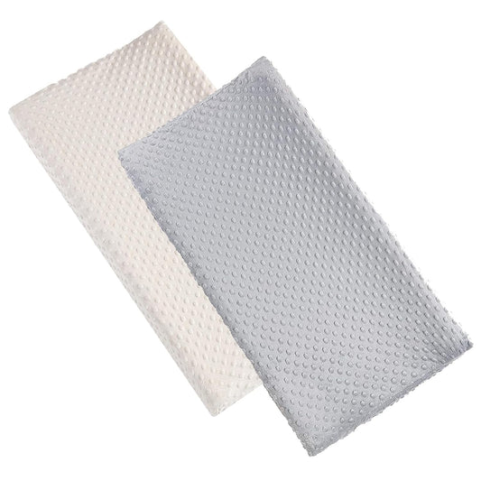 2 Pack Solid Changing Table Pad Cover Cradle Sheet, Fits 32"/34''x16 Contoured Diaper Changing Pad, Dots Plush Changing Table Covers(Beige + Grey)