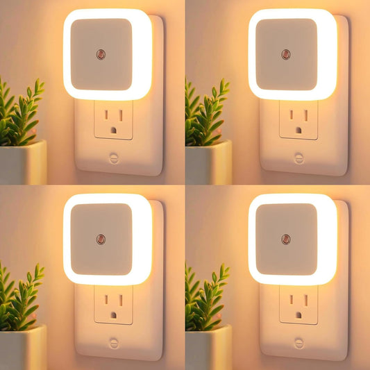 Night Lights Plug into Wall - 4-Pack Dusk to Dawn Sensor Plug in LED Nightlight 3000K Soft White Lighting, Auto-On/Off Lamp for Kids Adults Home Living Room Kitchen Bedroom Bathroom Toilet Hallway