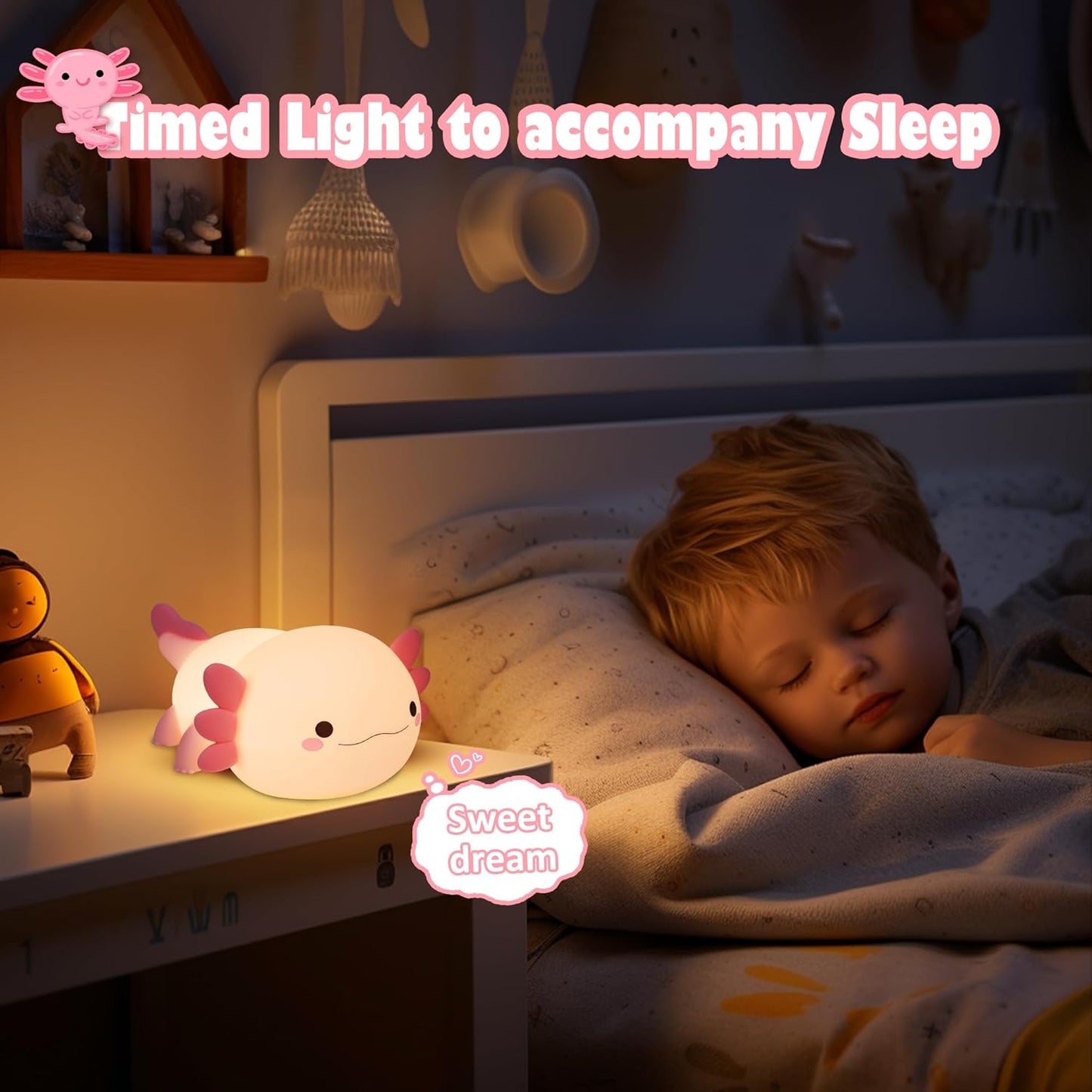 Axolotl Gifts, Cute Axolotl Night Light for Kids, Animal Silicone Nursery Night Lamp, Cute Room Decor Night Light for Kids Girls Boys Birthday Christmas Gifts