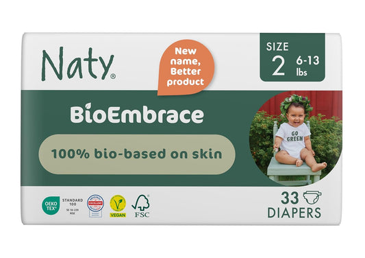 Naty BioEmbrace Baby Newborn Diapers Size 2 (6–13 lbs) | 100% Biobased on Skin | Plant-Based Softness | Dermatologically Tested, Super Absorbent | 33 Count