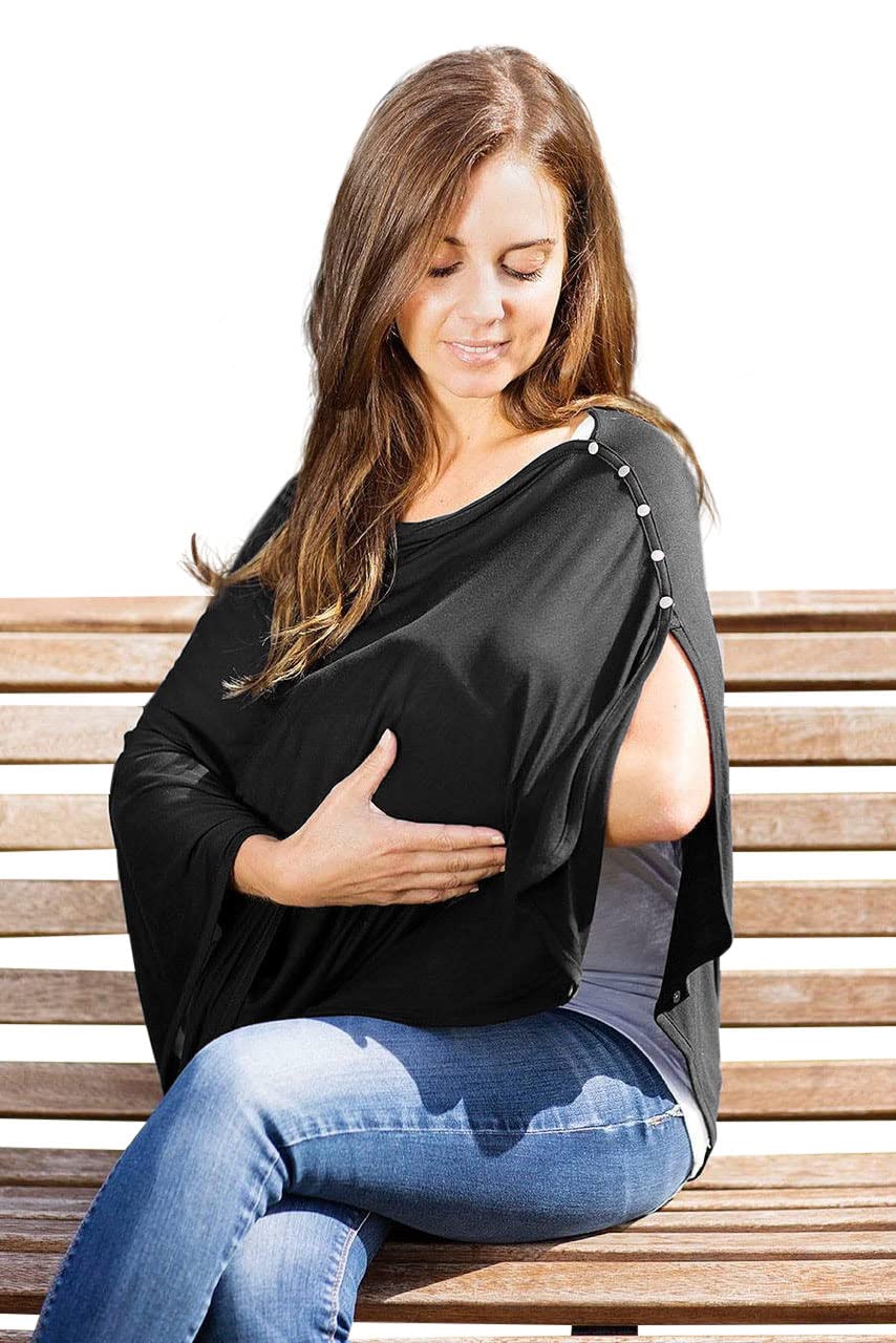 Byrd & Blume Maternity Nursing Cover Breathable Lightweight Breastfeeding Cover Wrap Shawl Scarf Poncho Full 360 (Black, One size)