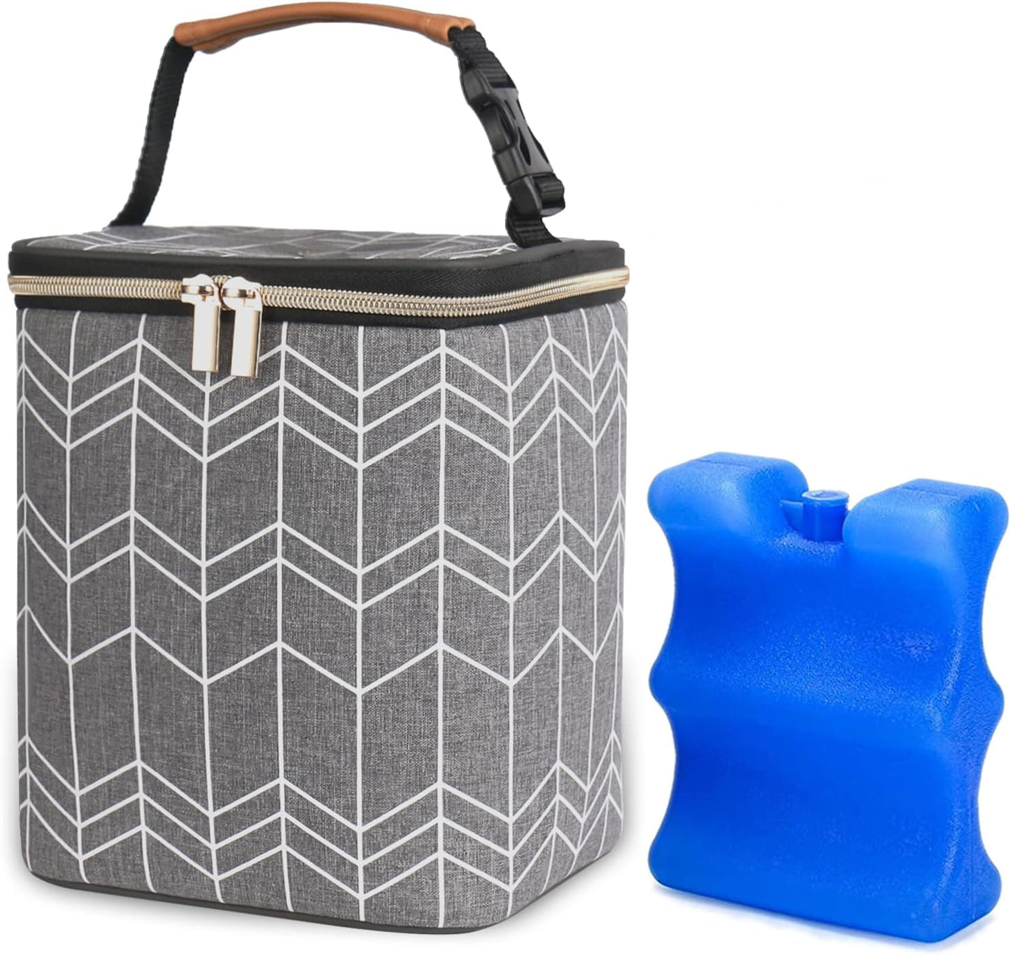 Breast Milk Cooler Bag with Ice Pack Fits 4 Baby Bottles Up to 9 Ounce, Baby Bottle Bag Great for Nursing Mom Daycare, Grey