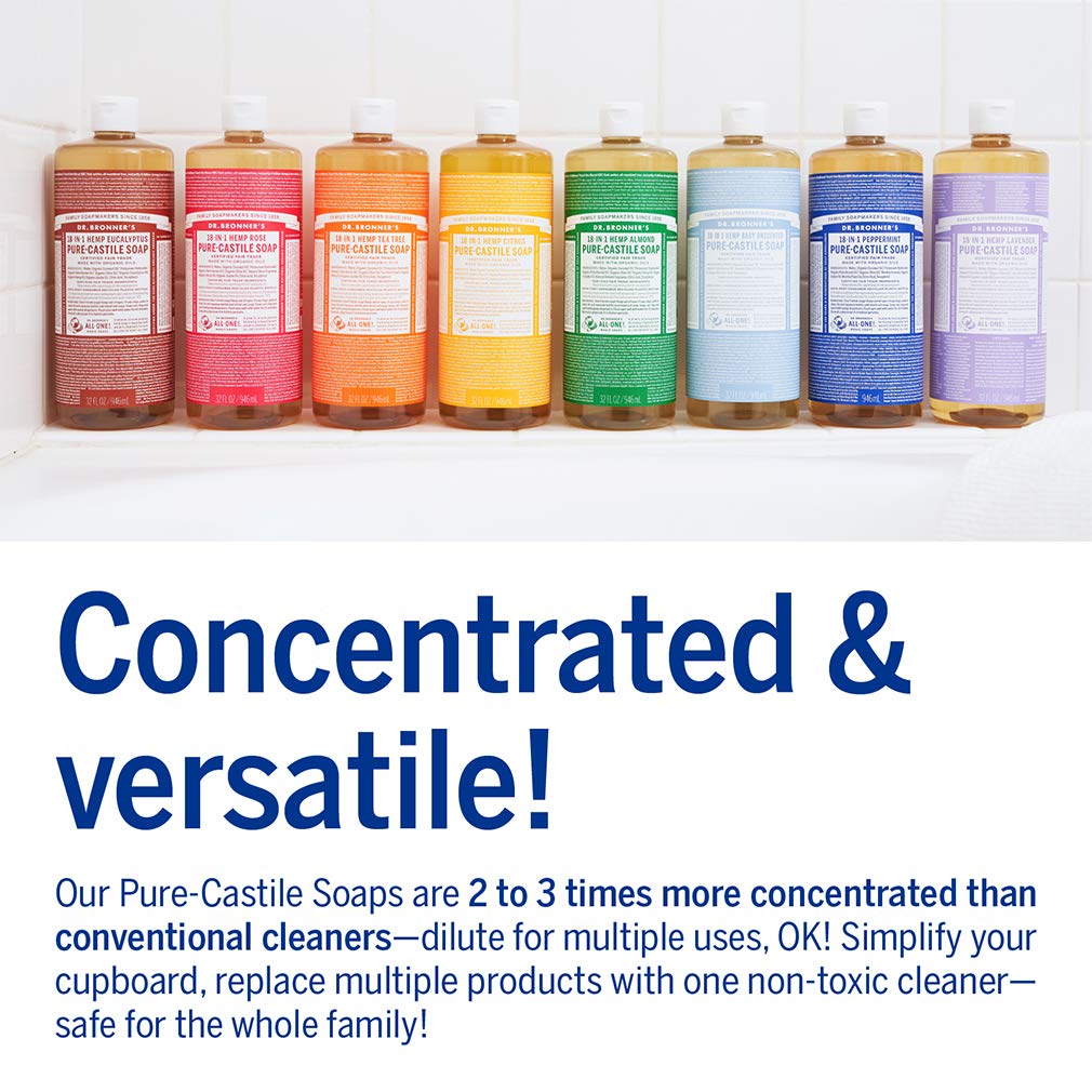 Dr. Bronner's Pure-Castile Magic Soap Liquid- Made with Regenerative Organic Certified Oils- For Body, Face, Hair, Dishes, Laundry, Vegan Bath Soaps for Men & Women, Non-GMO- Almond, 32oz + Refill