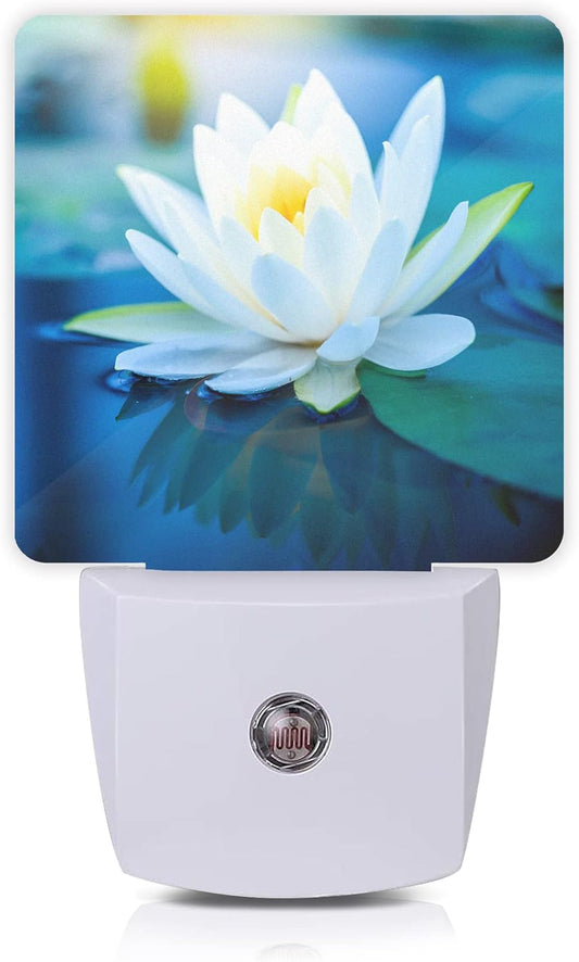 White Lotus Night Light,Beautiful Flower Plug-in Night Lights with Dusk-to-Dawn Sensor for Bedroom, Bathroom and Living Room 0.5W Sleep Friendly lamp for for Girlfriend/Boyfriend Gift