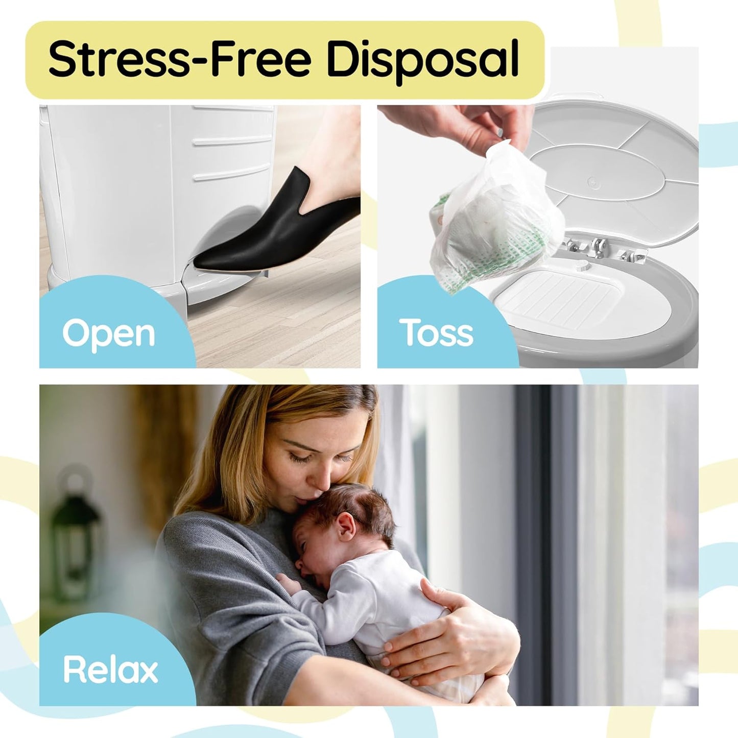 Reli. Diaper Pail Refill Bags, Compatible with Dekor Classic (5 Pack) | Diaper Dekor Refills w/Powder Fresh Scent | Odor Blocking, Strong, Easy Replacement Bags | Holds up to 2475 Diapers