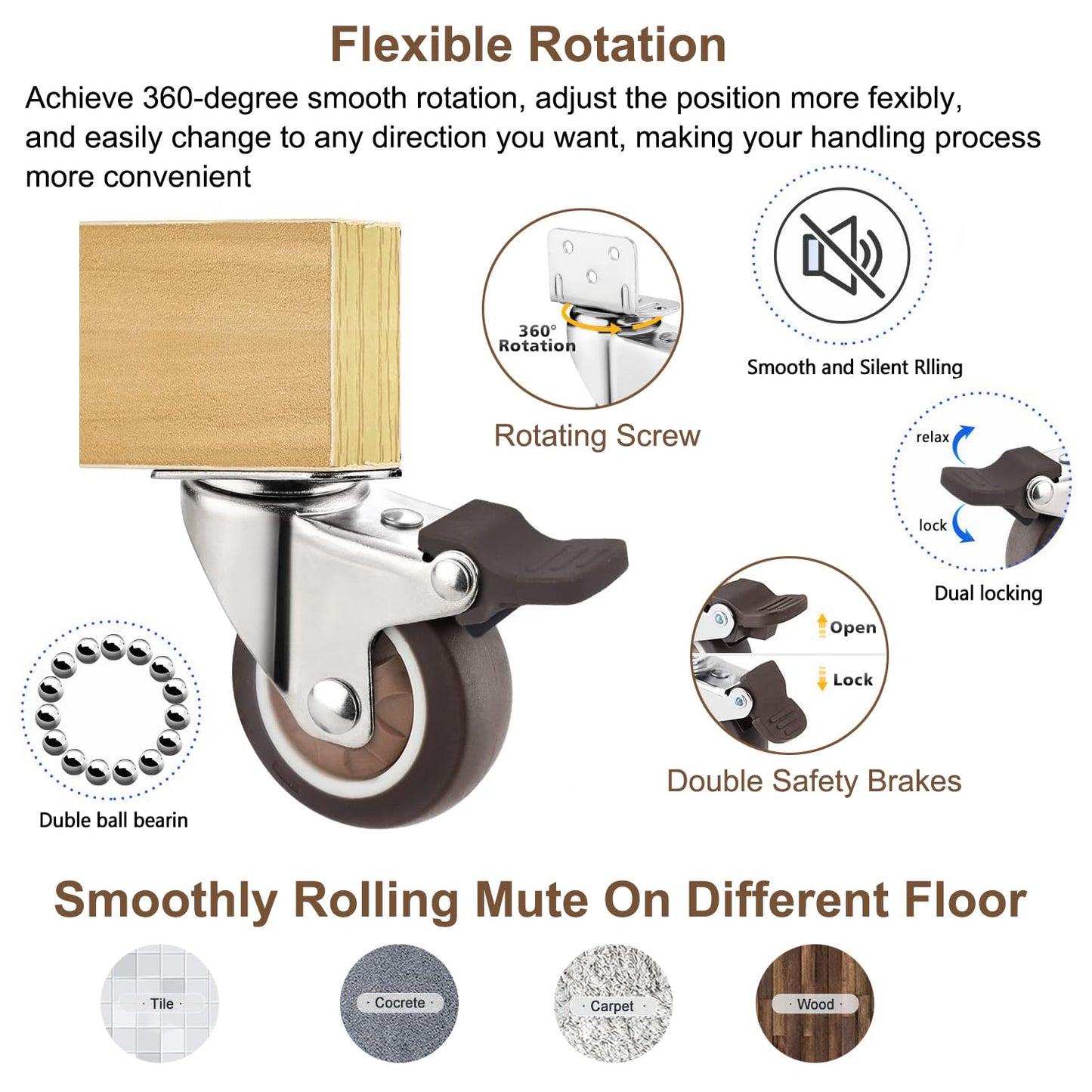 Universal Booster Wheel Kit for Stokke Tripp Trapp High Chairs - 360° Swivel Casters with Safety Locks + Free Sippy Cup Strap (4-Piece Set)