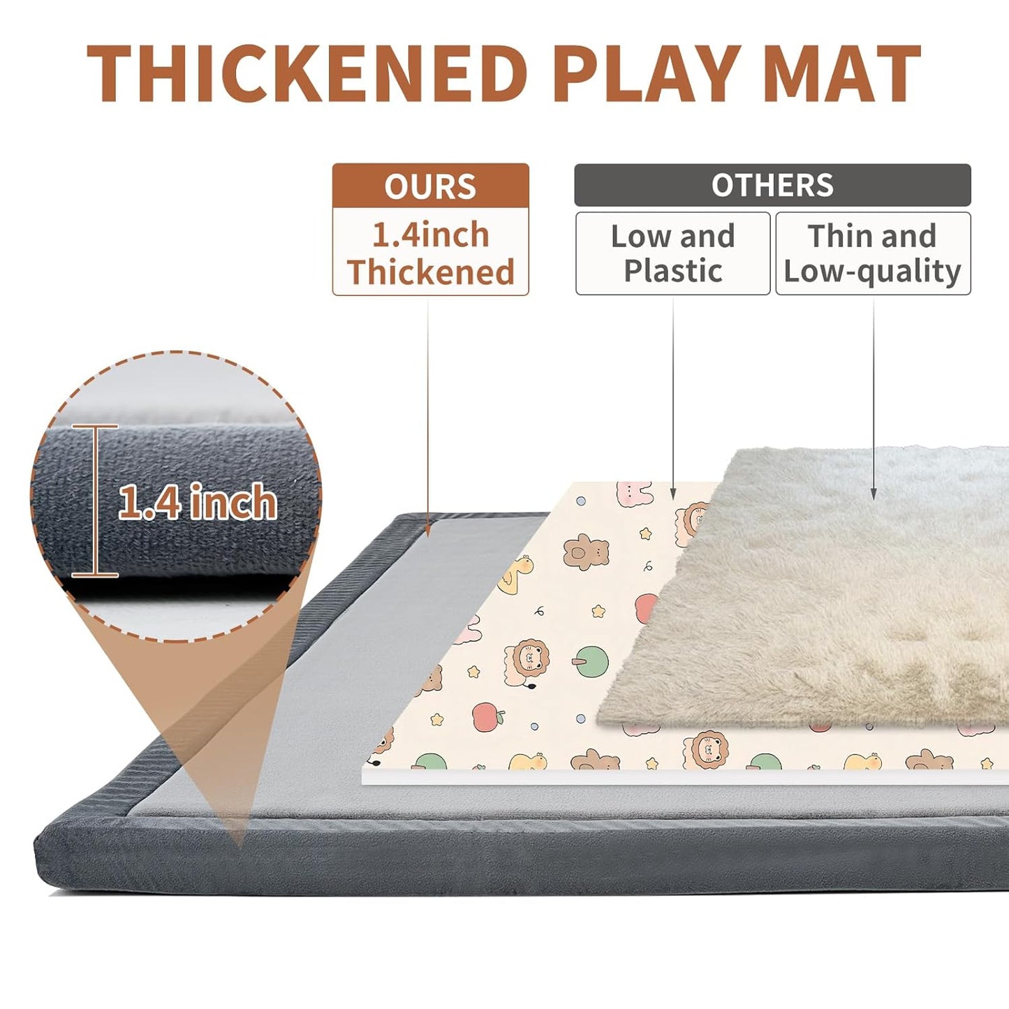 Baby Play Mat for Floor - 1.4" Thick Memory Foam Rug, 50"x50" Playpen Tummy Time Mat, Soft Velvet Nursery Rug, Large Padded Crawling Mat, Cushioned Pads for Playroom Toddlers, Infants, Yoga, Tatami