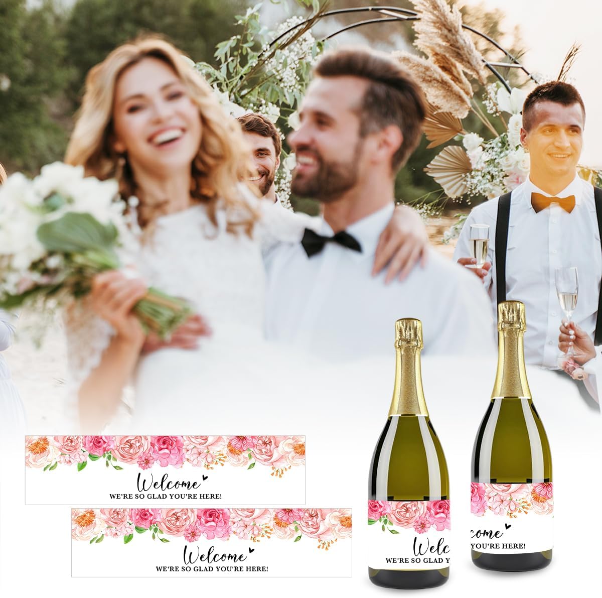 100PCS Wedding Water Bottle Labels Waterproof Greenery Floral Wraps Sticker for Water Bottle Baby Shower Bottle Label for Bridal Shower Party Welcome A03