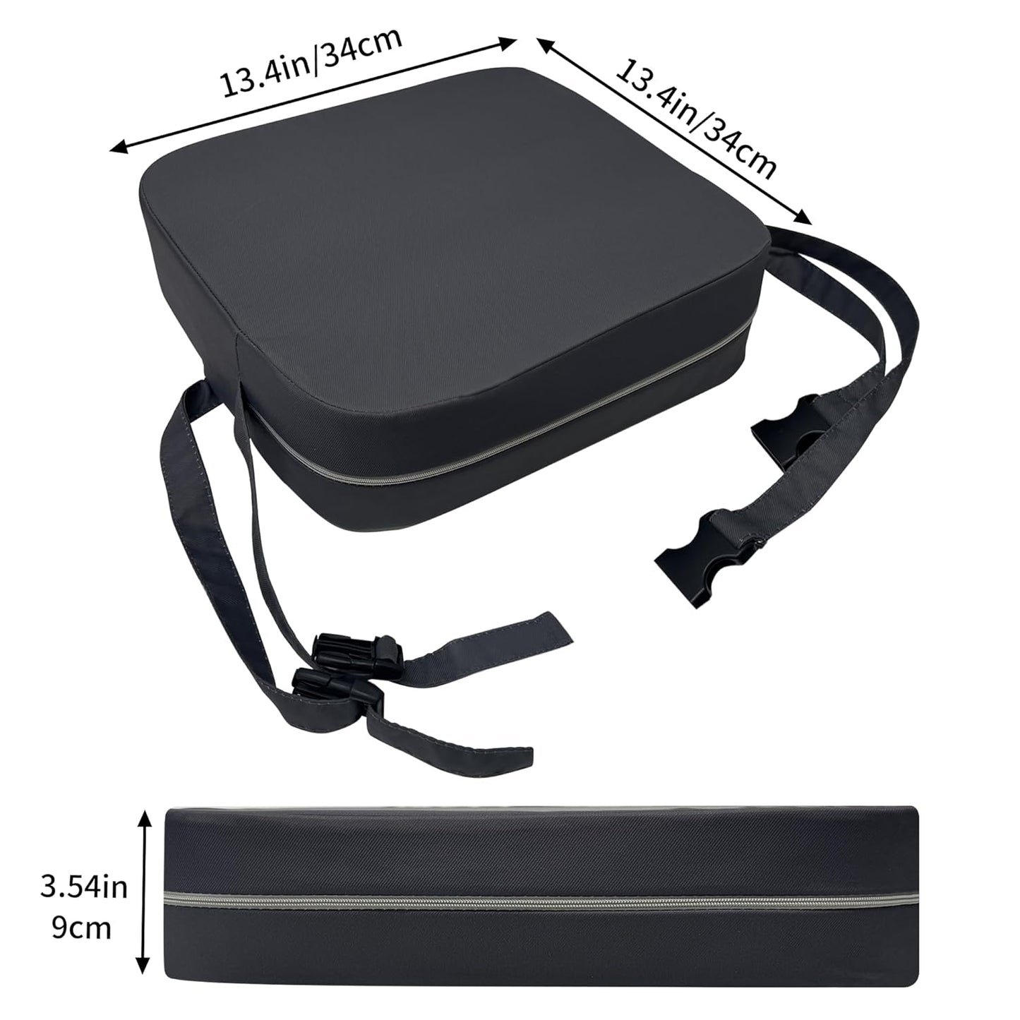 Toddler Booster Seat for Kitchen Chair, 3.5" Oxford Foam Cushion, Non-Slip Base, Adjustable Straps, Portable Dining Booster for Self-Feeding Toddlers at Home or on The Go (Dark Grey)