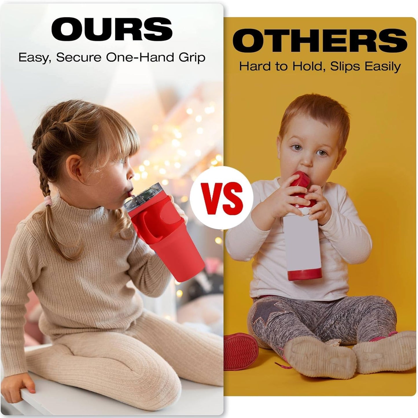 NiHome Tumbler Grip Compatible with 14oz Stanley Quencher, Fit for 12 15oz Zak Owala kids Cups Accessories Handle, Silicone Dual-Handle Tumbler Handles for Home Travel Outdoors Daily Use (2PCS,Red)