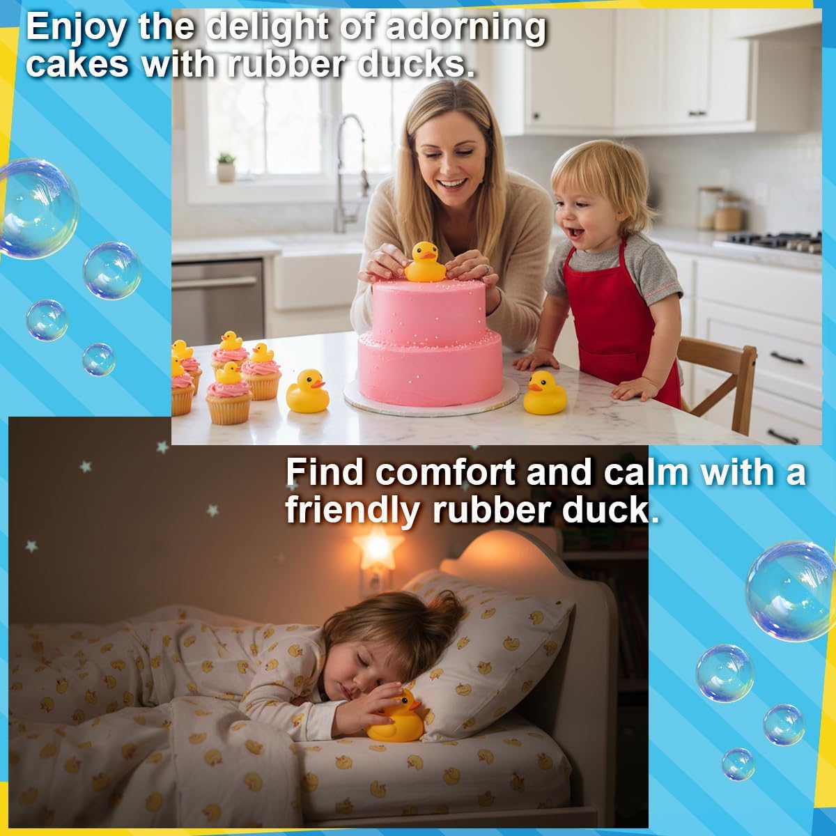 2 Pcs Jumbo Rubber Yellow Duck,Kalafona 10.3 Inch Giant Big Large Waterproof No 'Bebe' Noise No Hole Rubber Funny Duck Bath Pool Toy Without Hole for Kids Shower Birthday Party Favor Home Decor