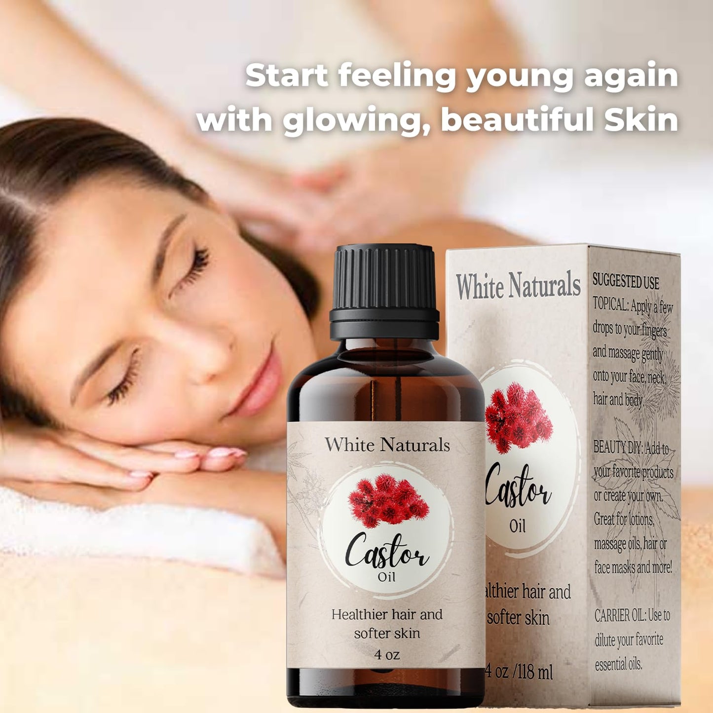 Organic Castor Oil, 100% Pure Natural, Cold Pressed for Essential Oils Mixing Natural Dry Skin Moisturizer Body & Face Care, Eyelash Caster Oil, Eyelashes Eyebrows Lash & Hair Growth Serum 4oz
