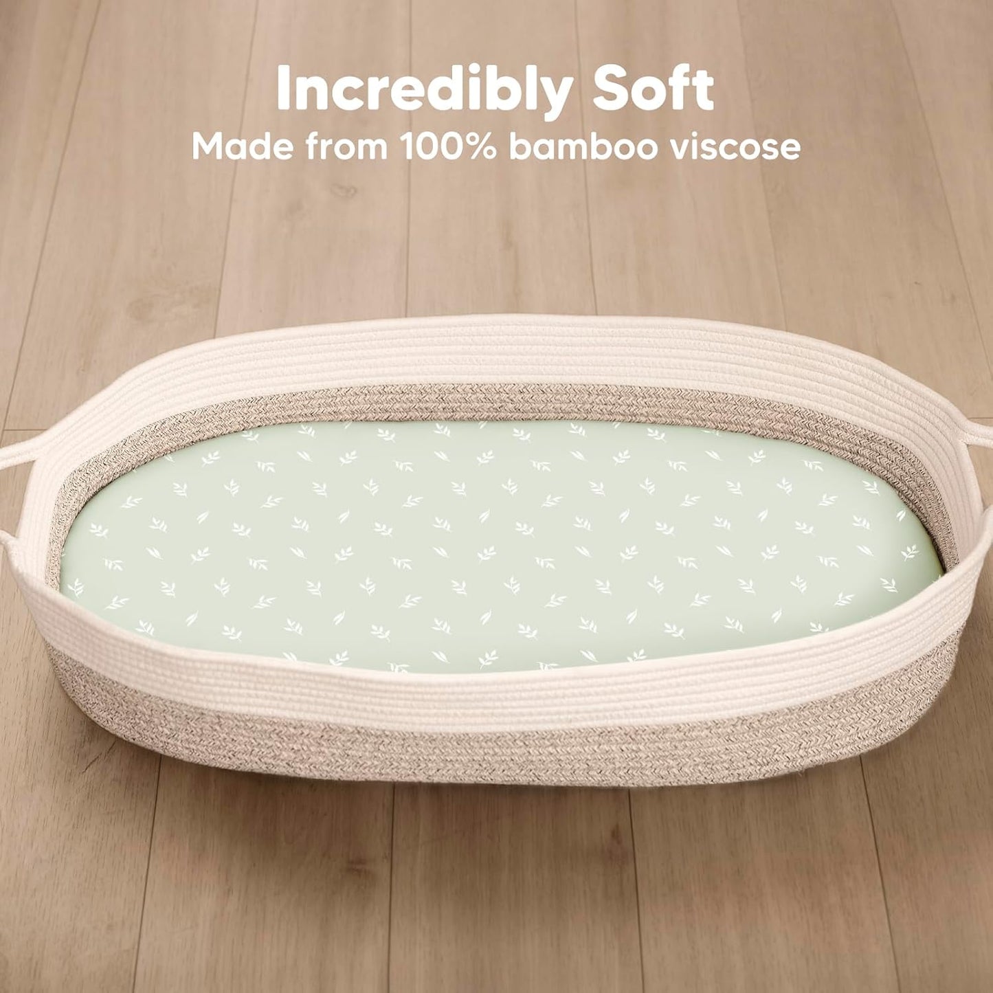 2-Pack Baby Bassinet Sheets Girl, Boy - 33x17 Viscose Derived from Bamboo Bedside Mattress Fitted Bassinet Sheets, Compatible with Halo Bassinest Swivel Sleeper, Baby Delight, Graco (Herb)