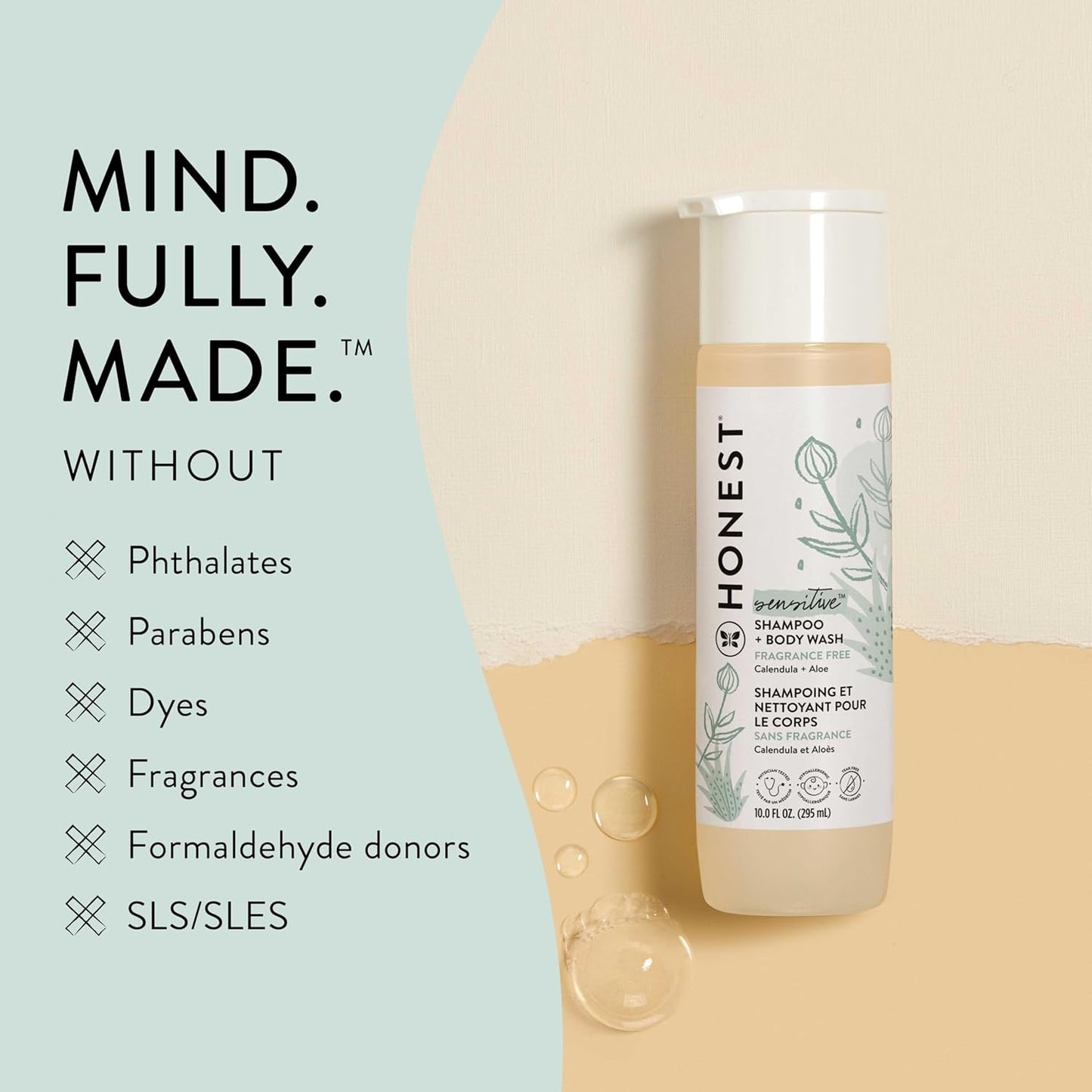 The Honest Company 2-in-1 Cleansing Shampoo and Body Wash for Sensitive Skin, Gentle Tear-Free Hypoallergenic Baby Wash with Naturally Derived Ingredients, Fragrance-Free, 10 fl oz