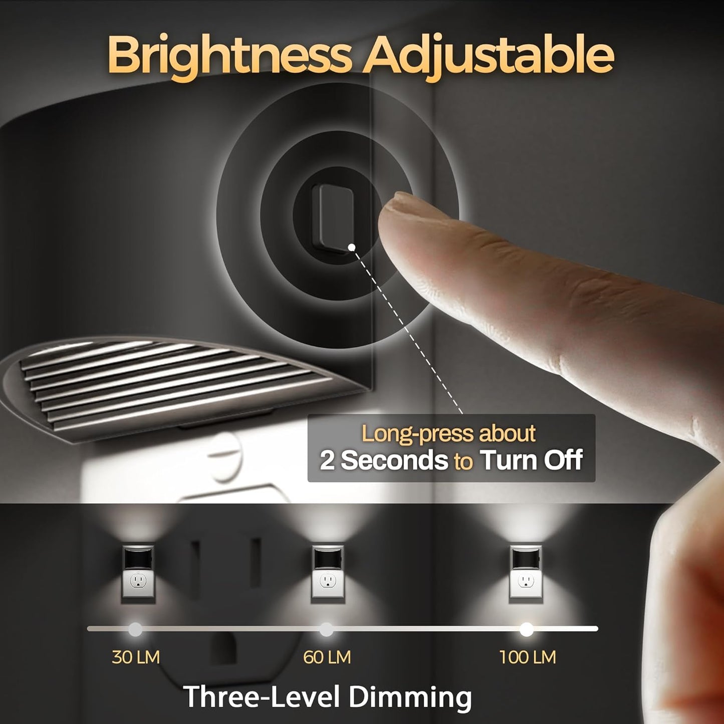 DORESshop LED Night Light[2 Pack], Night Lights Plug into Wall, 3 Level Brightness Adjustable Plug in Night Light, Dusk to Dawn Sensor, Nightlights for Adults, Bedroom, Bathroom, Hallway, 5000K