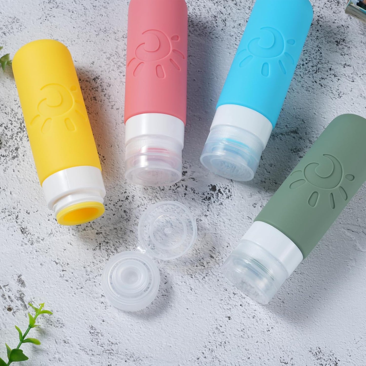 Travel Bottles for Toiletries, TSA Approved Travel Containers 3oz Leak Proof Travel Tubs Refillable Liquid Travel Accessories for Shampoo Conditioner Lotion Body Wash(Multicolored F)