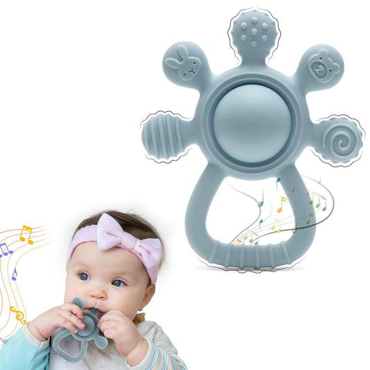 Silicone Rattle Teether for Babies – Soft BPA-Free Teething Toy & Sensory Rattle – 100% Food Grade Silicone, CPC Certified – Soothing Relief for Infants & Toddlers (Rudder - Sky)