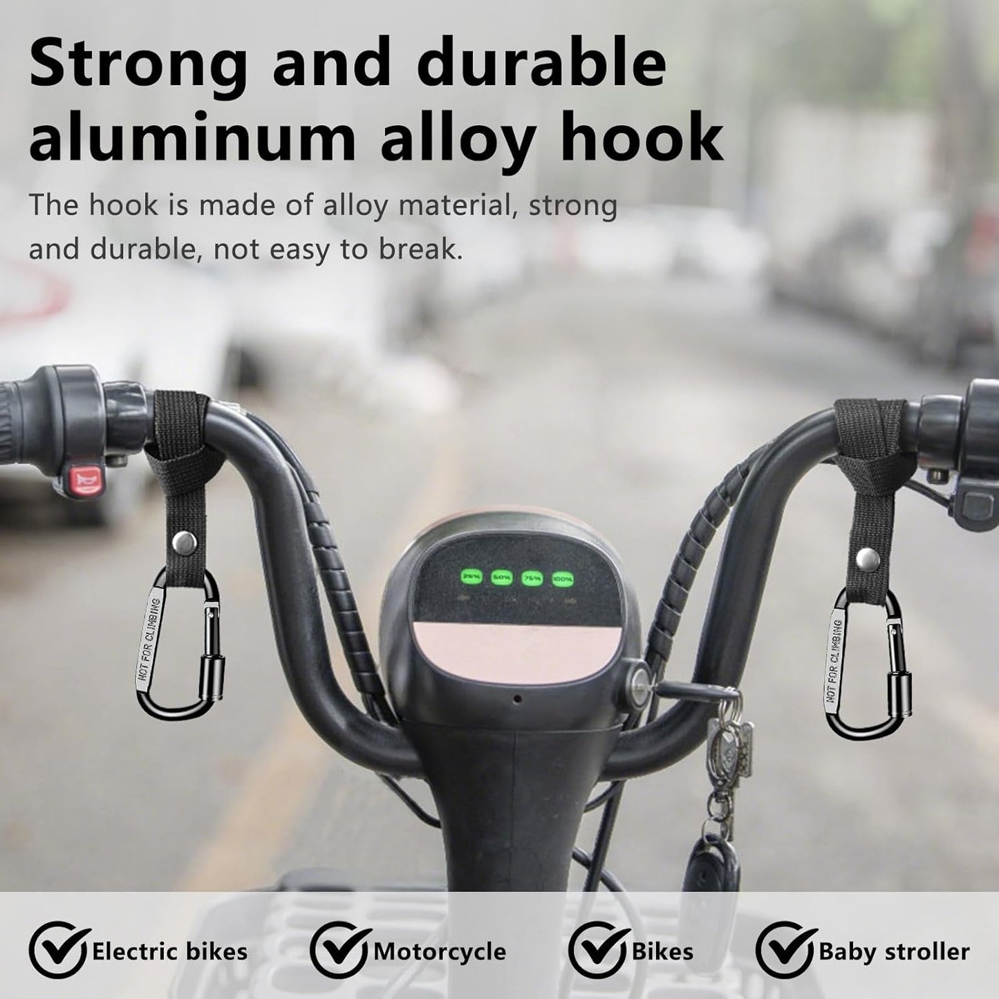 Stroller Hooks for Bags with Locking Stroller Carabiner Clip – Heavy-Duty Hooks for Diaper Bags, Groceries, Backpacks on Strollers, Bikes & Shopping Carts (Black, 4 Pieces)