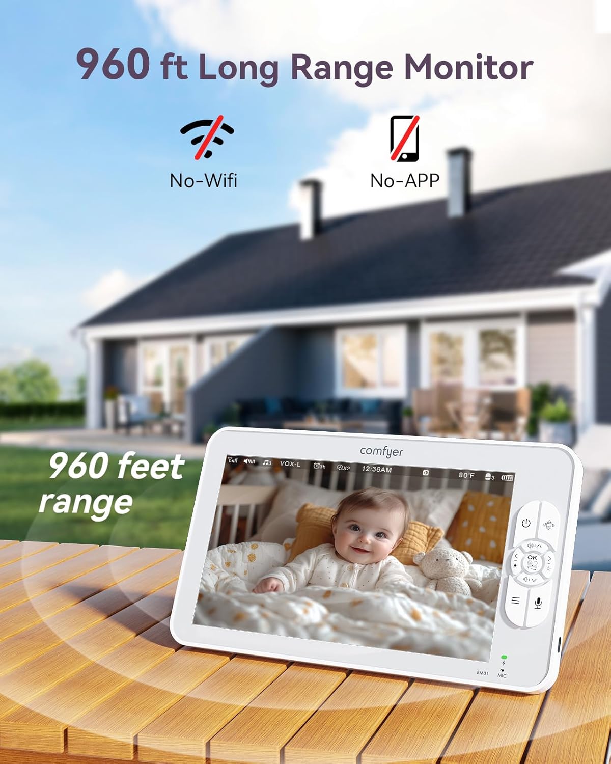 Baby Monitor with Camera and Audio, 7" 720P HD Video Baby Monitor No WiFi, 6000mAh Battery, VOX Mode, Auto Night Vision, Hack Proof, Remote PTZ