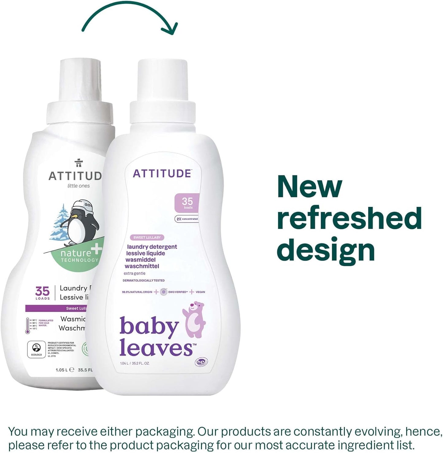 ATTITUDE Baby Laundry Detergent, EWG Verified, Plant and Mineral-Based Formula, HE Compatible, Vegan Household Products, Sweet Lullaby, 35 Loads, 35.5 Fl Oz