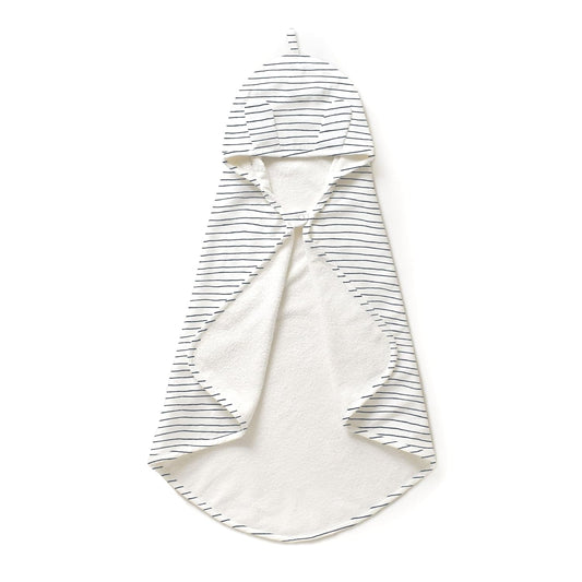 MakeMake Organics Organic Cotton Hooded Towel Baby Toddler GOTS Certified Organic Cotton Beach Poncho Towel Large Absorbent Non Toxic Neutral (Navy Stripes, Diagonally 35"x35")