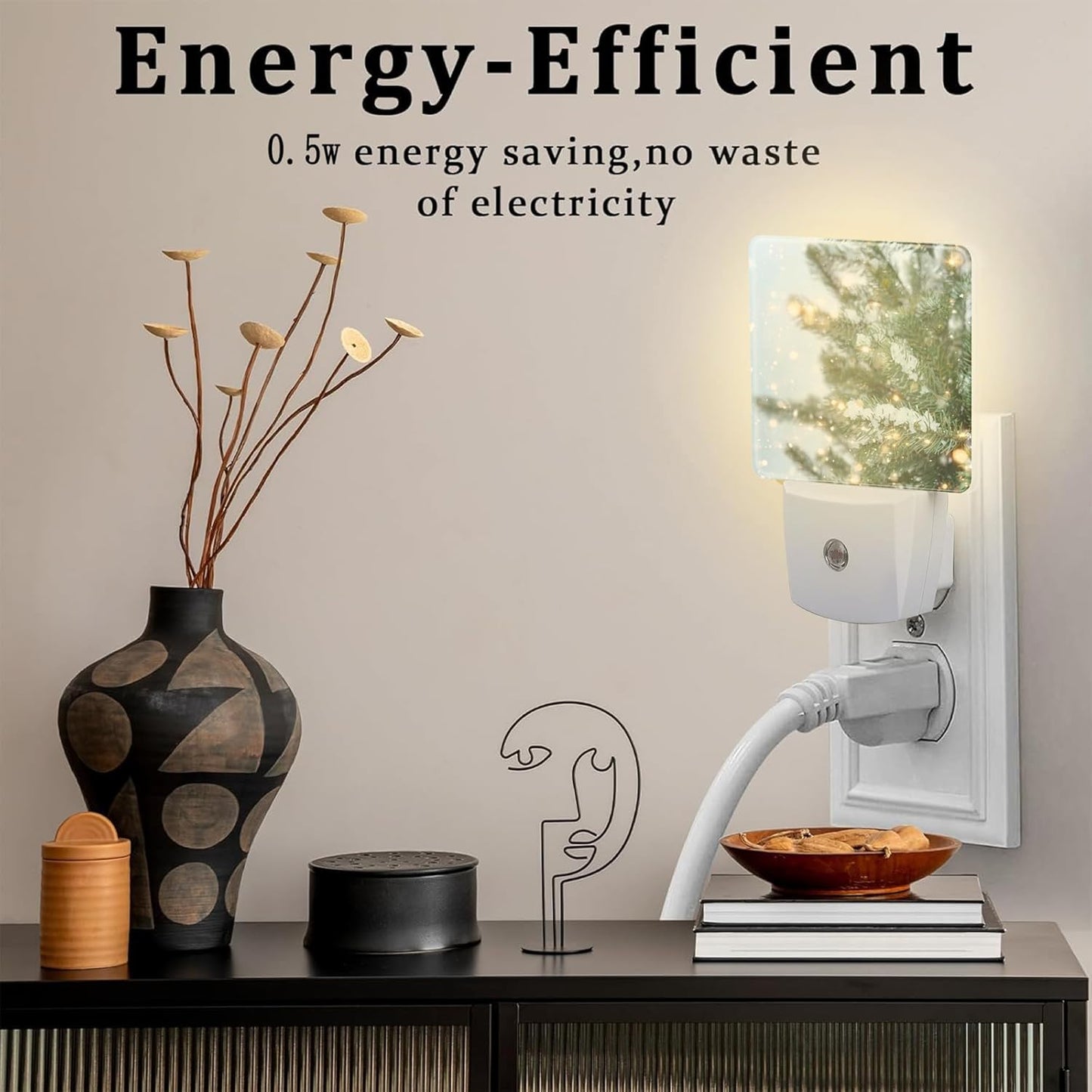 Winter Snow Pine Tree Night Light, Glitter Christmas Tree Dusk to Dawn Night Light Plug in, 0.5w Energy Saving Sleep Friendly NightLight for Kids Boys Girls Home Decor